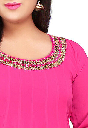 Plain Georgette Anarkali Suit in Fuchsia