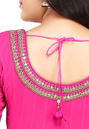 Plain Georgette Anarkali Suit in Fuchsia
