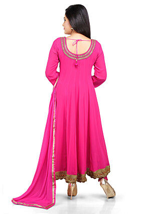 Plain Georgette Anarkali Suit in Fuchsia