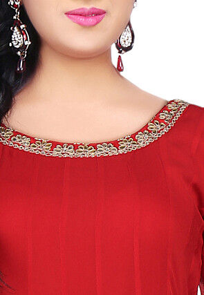 Plain Georgette Anarkali Suit in Red
