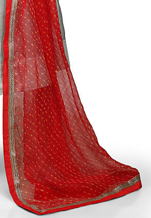 Plain Chanderi Silk Anarkali Suit in Grey