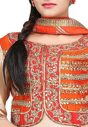 Embroidered Cotton Silk Jacket Style Punjabi Suit in Beige