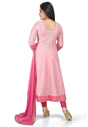 Plain Cotton Silk Anarkali Suit in Pink