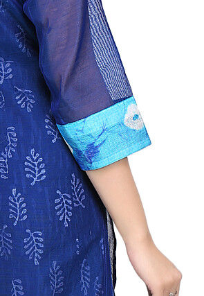 Block Printed Double Layered Abaya Cotton Chanderi Suit in Blue