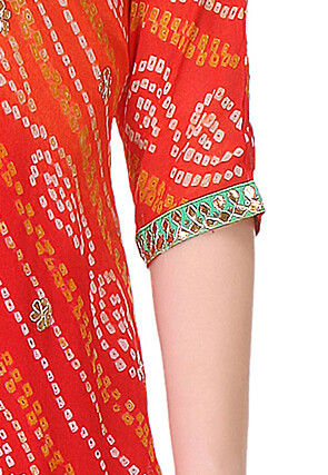 Embroidered Bandhej Pure Chinon Crepe Straight Cut Suit in Red