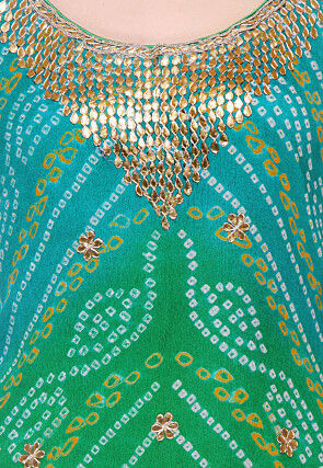 Bandhej Printed Pure Chinon Crepe Straight Cut Suit in Ombre Green