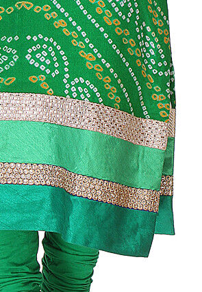 Bandhej Printed Pure Chinon Crepe Straight Cut Suit in Ombre Green