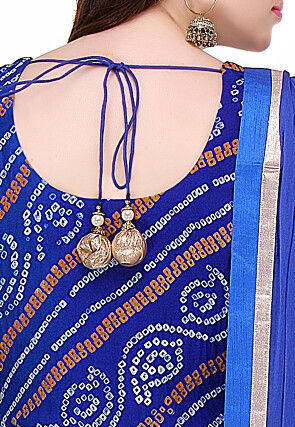 Bandhej Printed Pure Chinon Crepe Anarkali Suit in Blue