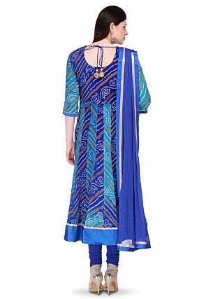 Bandhej Printed Pure Chinon Crepe Anarkali Suit in Blue