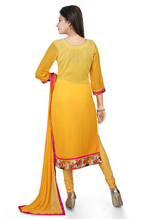 Embroidered Georgette Straight Suit in Yellow Ombre