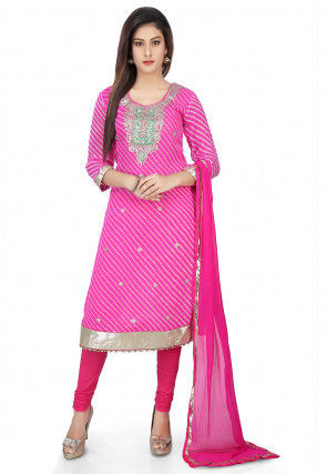 Pure Georgette Embroidered Straight Suit in Pink