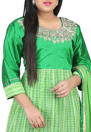 Shibori Dyed Georgette Abaya Style Suit in Shaded Green