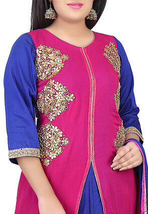Gota Patti Georgette Abaya Style Suit in Fuchsia and Royal Blue