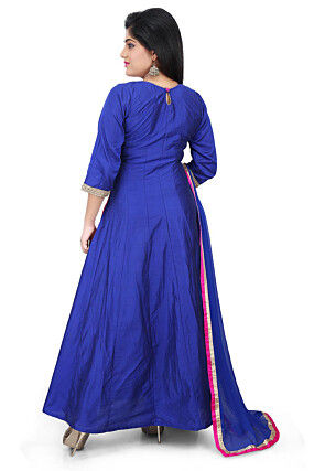 Gota Patti Georgette Abaya Style Suit in Fuchsia and Royal Blue