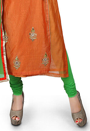 Gota Patti Cotton Chanderi Angrakha Style Suit in Orange