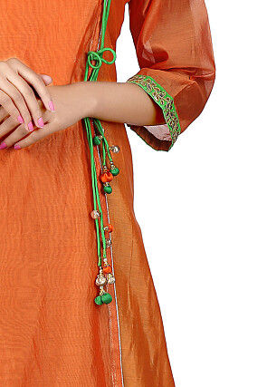 Gota Patti Cotton Chanderi Angrakha Style Suit in Orange