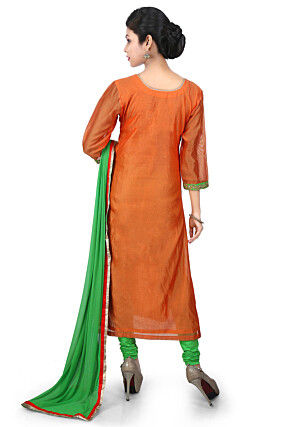 Gota Patti Cotton Chanderi Angrakha Style Suit in Orange