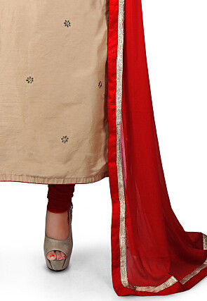 Gota Patti Embroidered Cotton Silk Straight Suit in Beige