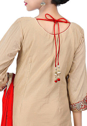 Gota Patti Embroidered Cotton Silk Straight Suit in Beige