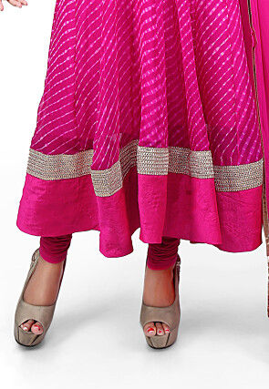 Pure Georgette Lehariya Anarkali Suit in Fuchsia