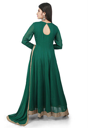 Plain Georgette Abaya Style Suit in Green