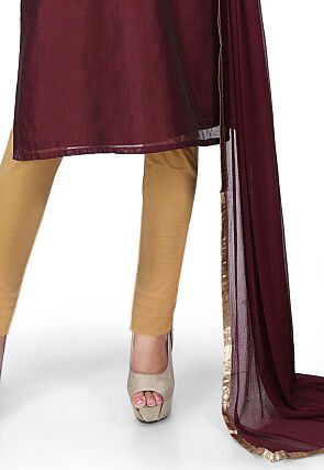 Embroidered Chanderi Cotton Straight Suit in Brown