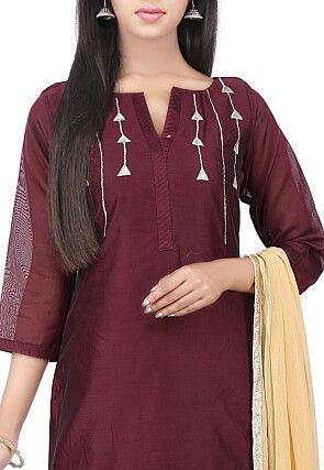 Plain Chanderi Cotton Straight Suit in Brown 