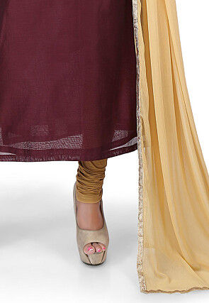 Plain Chanderi Cotton Straight Suit in Brown 
