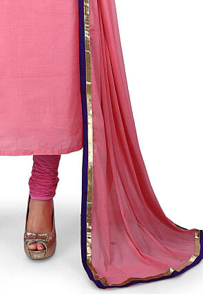 Embroidered Cotton Silk Straight Suit in Pink
