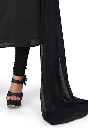 Plain Cotton Silk Straight Suit in Black