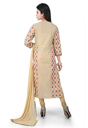 Woven Chanderi Cotton Straight Cut Suit in Beige