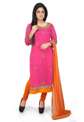 Buy Embroidered Pure Kota Silk Straight Cut Suit in Fuchsia Online ...