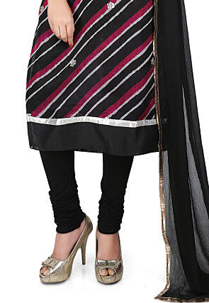Embroidered Pure Kota Silk Straight Cut Suit in Black and Red