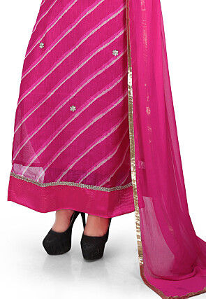 Embroidered Pure Kota Silk Straight Cut Suit in Fuchsia