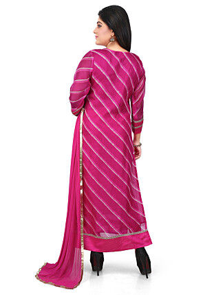 Embroidered Pure Kota Silk Straight Cut Suit in Fuchsia
