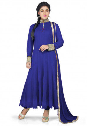 Plain Georgette Anarkali Suit in Royal Blue