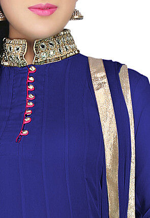 Plain Georgette Anarkali Suit in Royal Blue