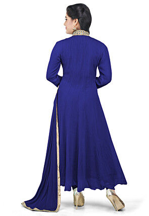 Plain Georgette Anarkali Suit in Royal Blue