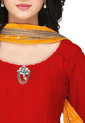 Plain Cotton Silk Anarkali Suit in Red