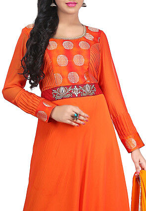 Plain Georgette Flared Suit in Orange Ombre