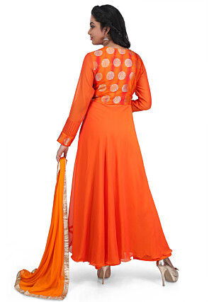 Plain Georgette Flared Suit in Orange Ombre