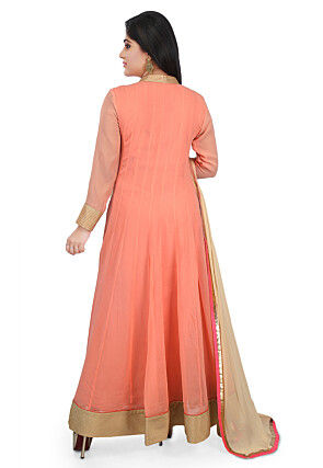 Plain Georgette Abaya Style Suit in Light Peach