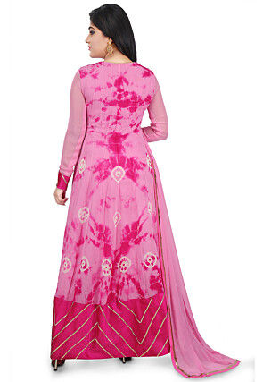 Printed Georgette Abaya Style Suit in Pink