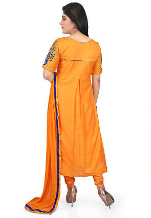 Plain Cotton Silk Straight Suit in Mustard