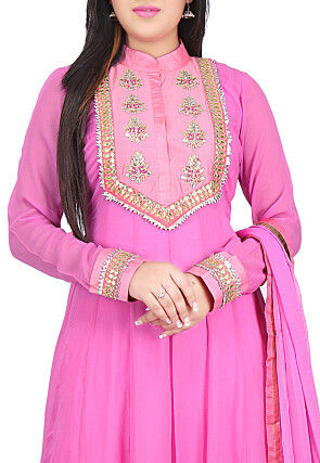 Hand Embroidered Georgette Abaya Style Suit in Pink