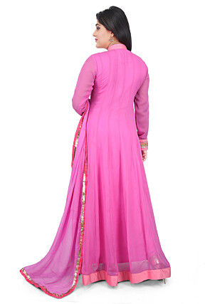Hand Embroidered Georgette Abaya Style Suit in Pink