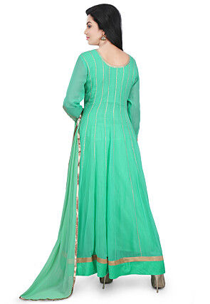 Hand Embroidered Georgette Abaya Style Suit in Sea Green