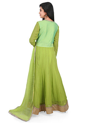 Hand Embroidered Georgette Abaya Style Suit in Light Green