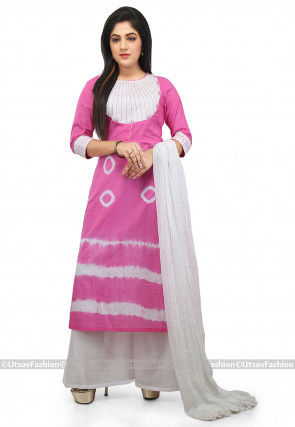 Tie Dye Cotton Pakistani Suit in Pink