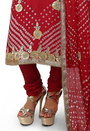 Embroidered Art Silk Straight Cut Suit in Maroon